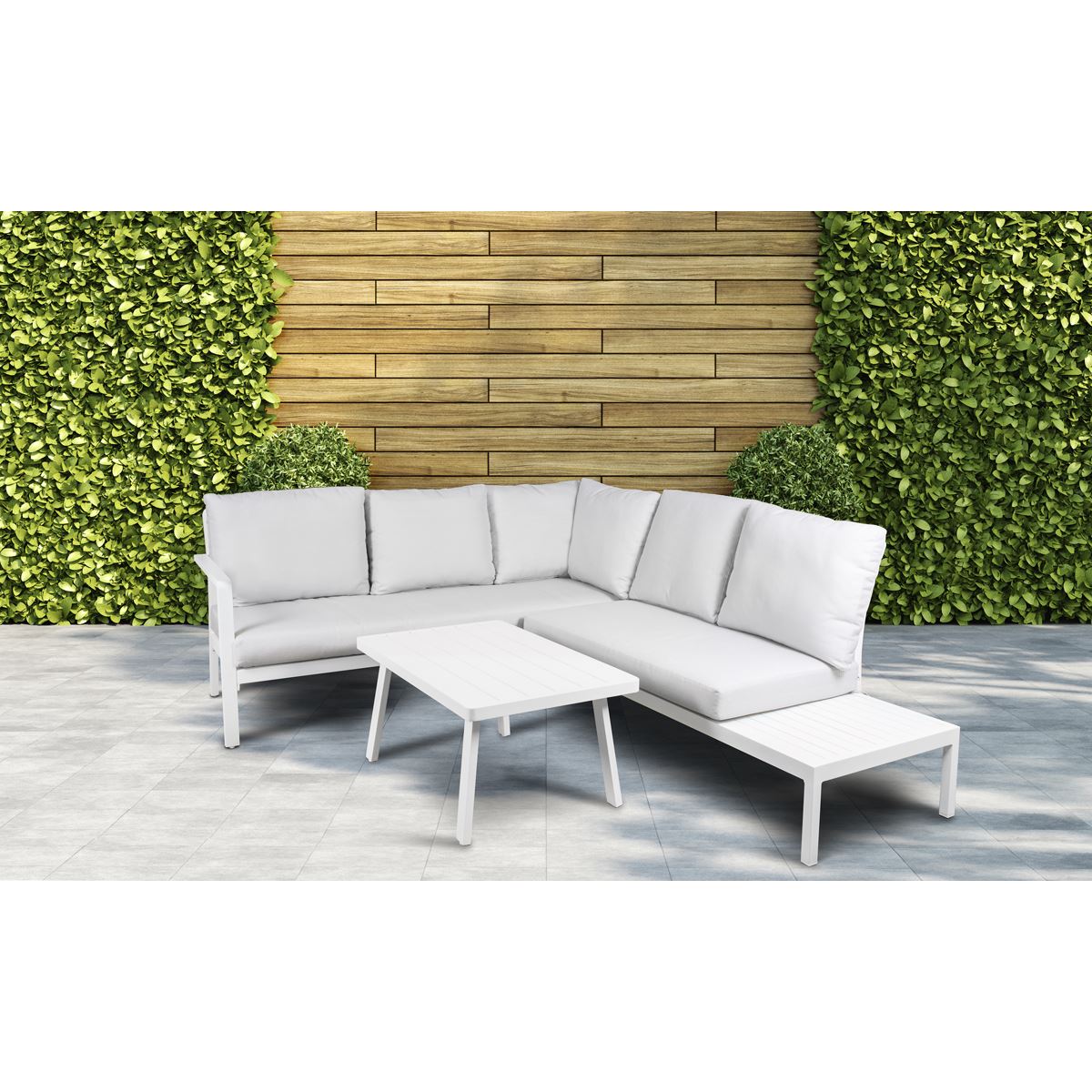 Sealey Dellonda Kyoto White 3 Piece Outdoor Garden Corner Sofa CoffeeTable DG53