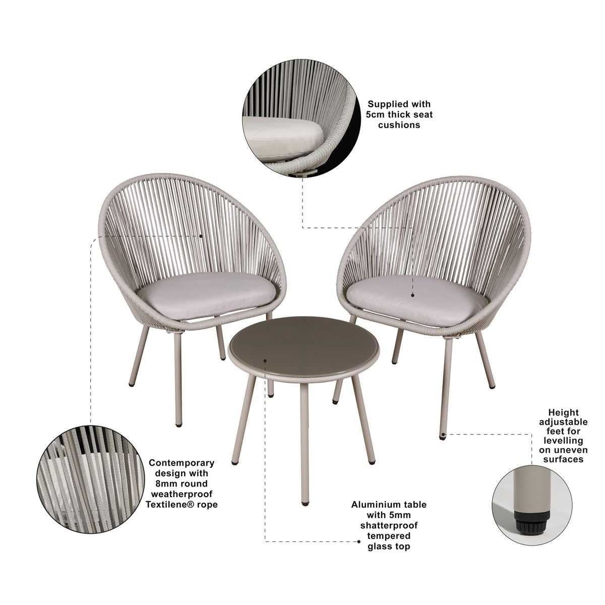 Sealey Dellonda Como 3pc Steel Bistro Set with Tempered Glass Top - DG55 DG55