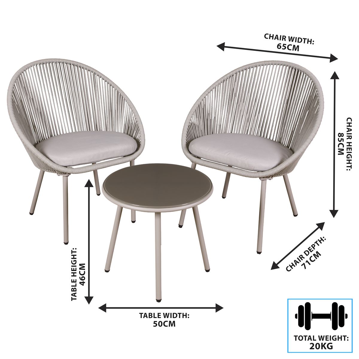 Sealey Dellonda Como 3pc Steel Bistro Set with Tempered Glass Top - DG55 DG55