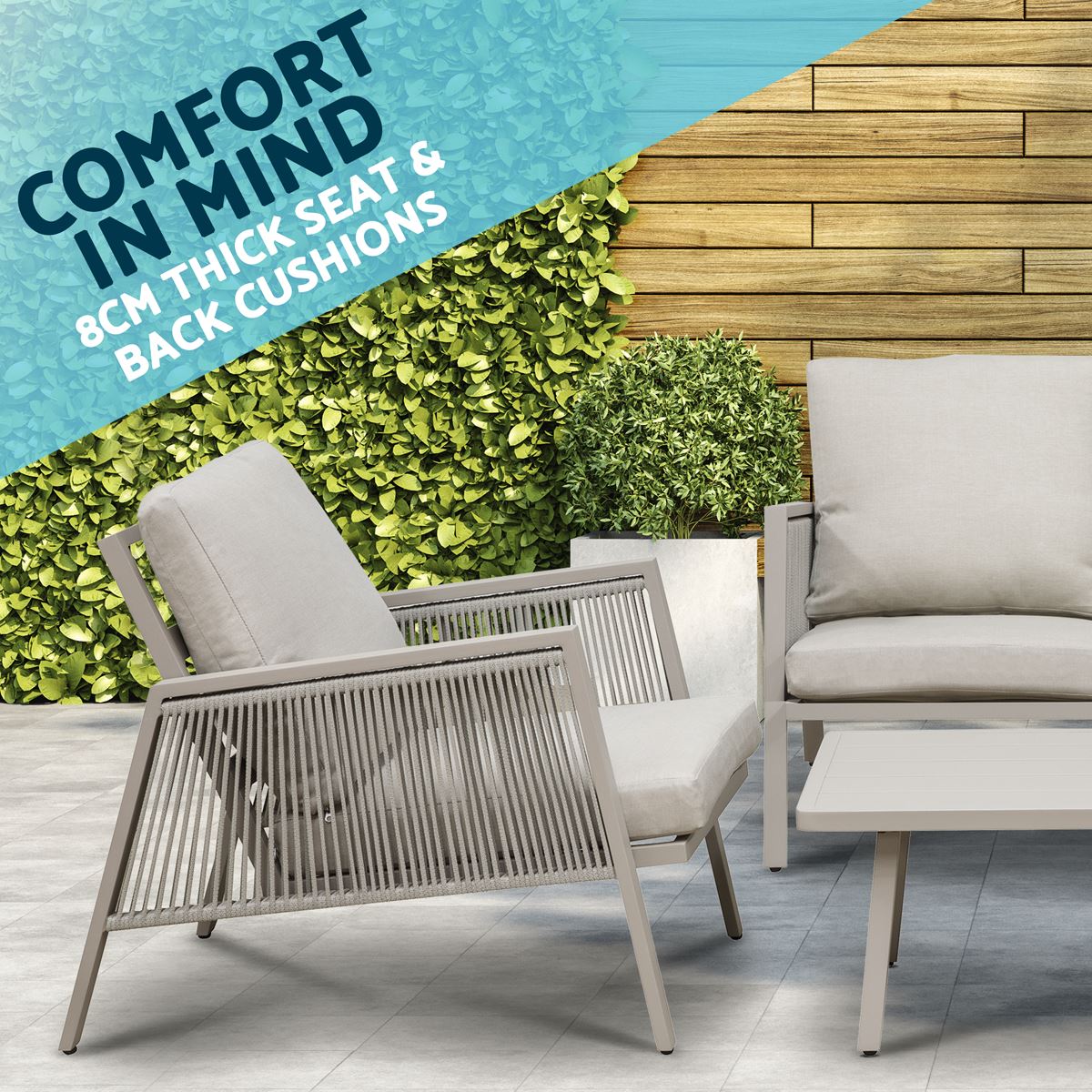 Sealey Dellonda Fusion Aluminium 4-Piece Outdoor Sofa, Arm Chairs & Coffee Table Set DG56