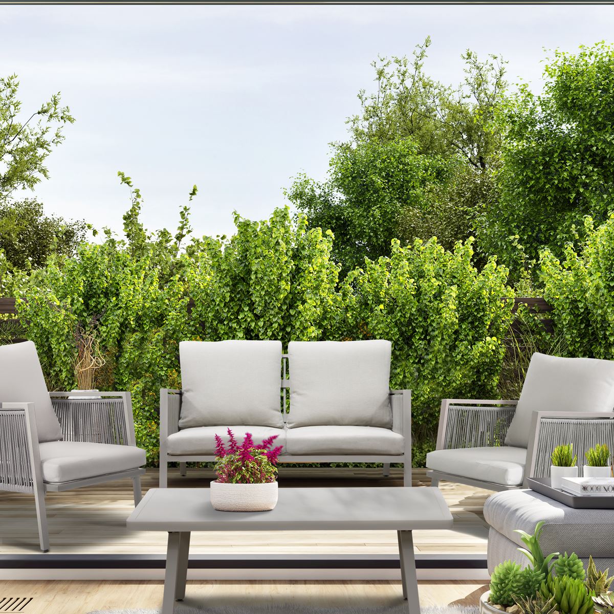Sealey Dellonda Fusion Aluminium 4-Piece Outdoor Sofa, Arm Chairs & Coffee Table Set DG56