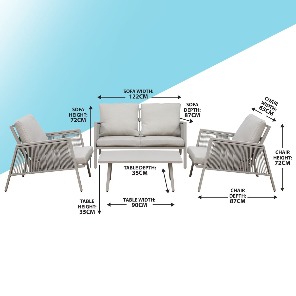 Sealey Dellonda Fusion Aluminium 4-Piece Outdoor Sofa, Arm Chairs & Coffee Table Set DG56