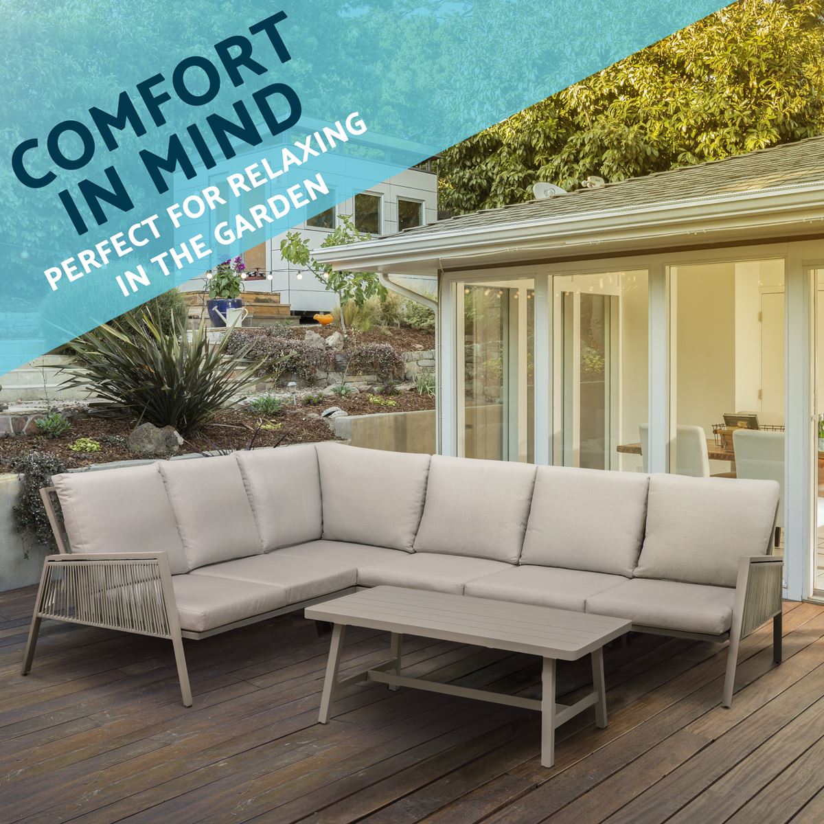 Sealey Dellonda Fusion 4-Piece Outdoor Garden Corner Sofa & Coffee Table Set, Aluminium DG57