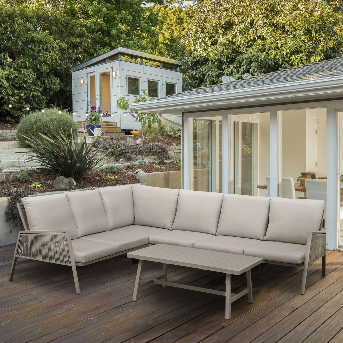 Sealey Dellonda Fusion 4-Piece Outdoor Garden Corner Sofa & Coffee Table Set, Aluminium DG57