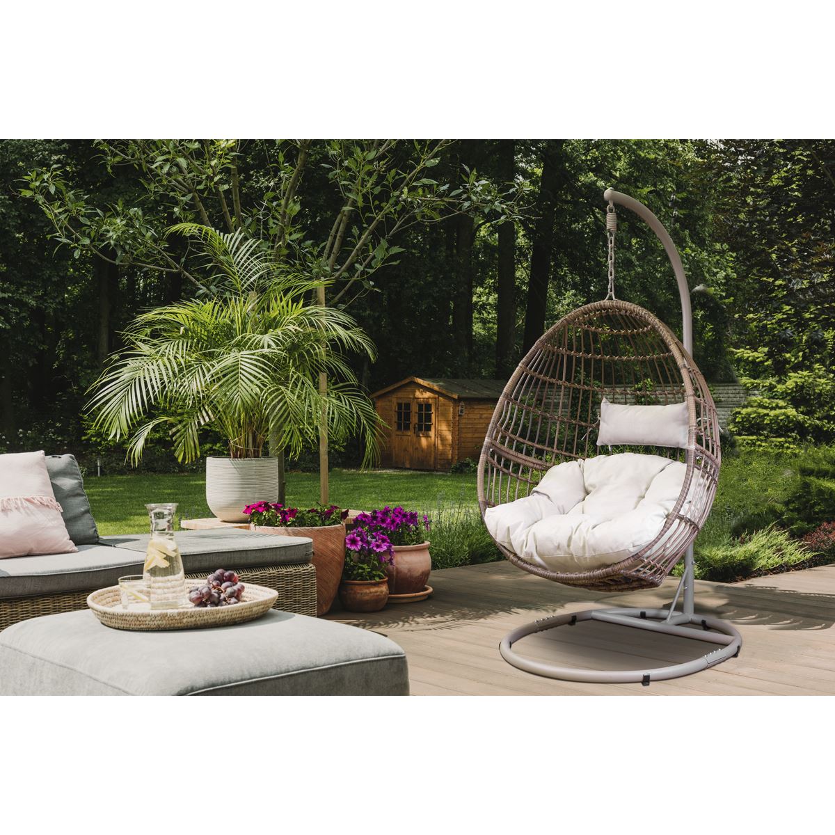 Dellonda Egg Hanging Swing Chair Wicker Rattan Basket Steel Frame Single DG60