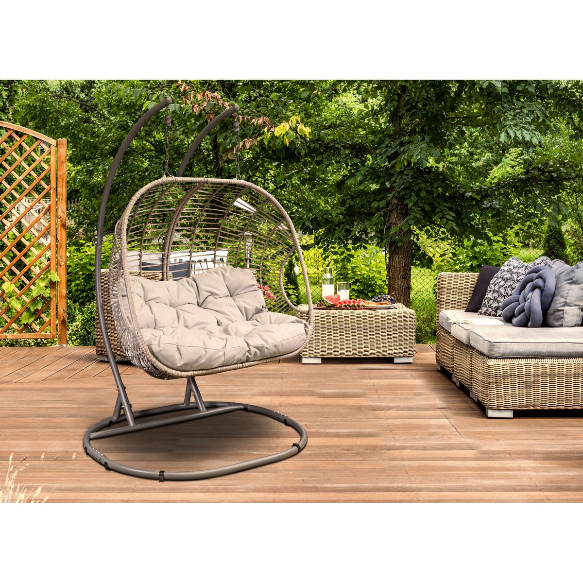 Dellonda Egg Hanging Swing Chair Wicker Rattan Basket Steel Frame Double DG61