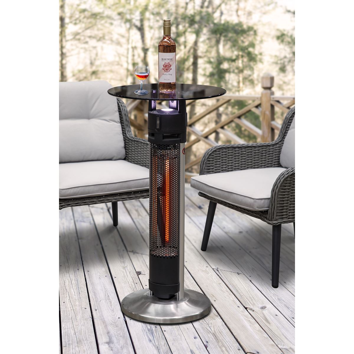 Sealey Dellonda Bistro Table with 1600W Heater, 95cm, Black/Stainless Steel DG63