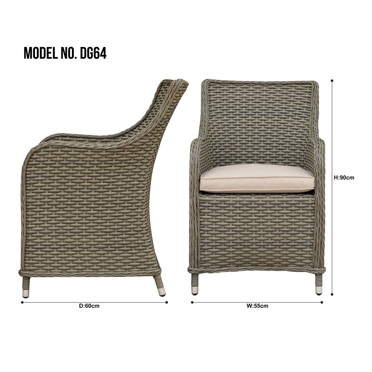 Dellonda Chester Rattan Wicker Garden Dining Chairs with Cushion Brown DG64
