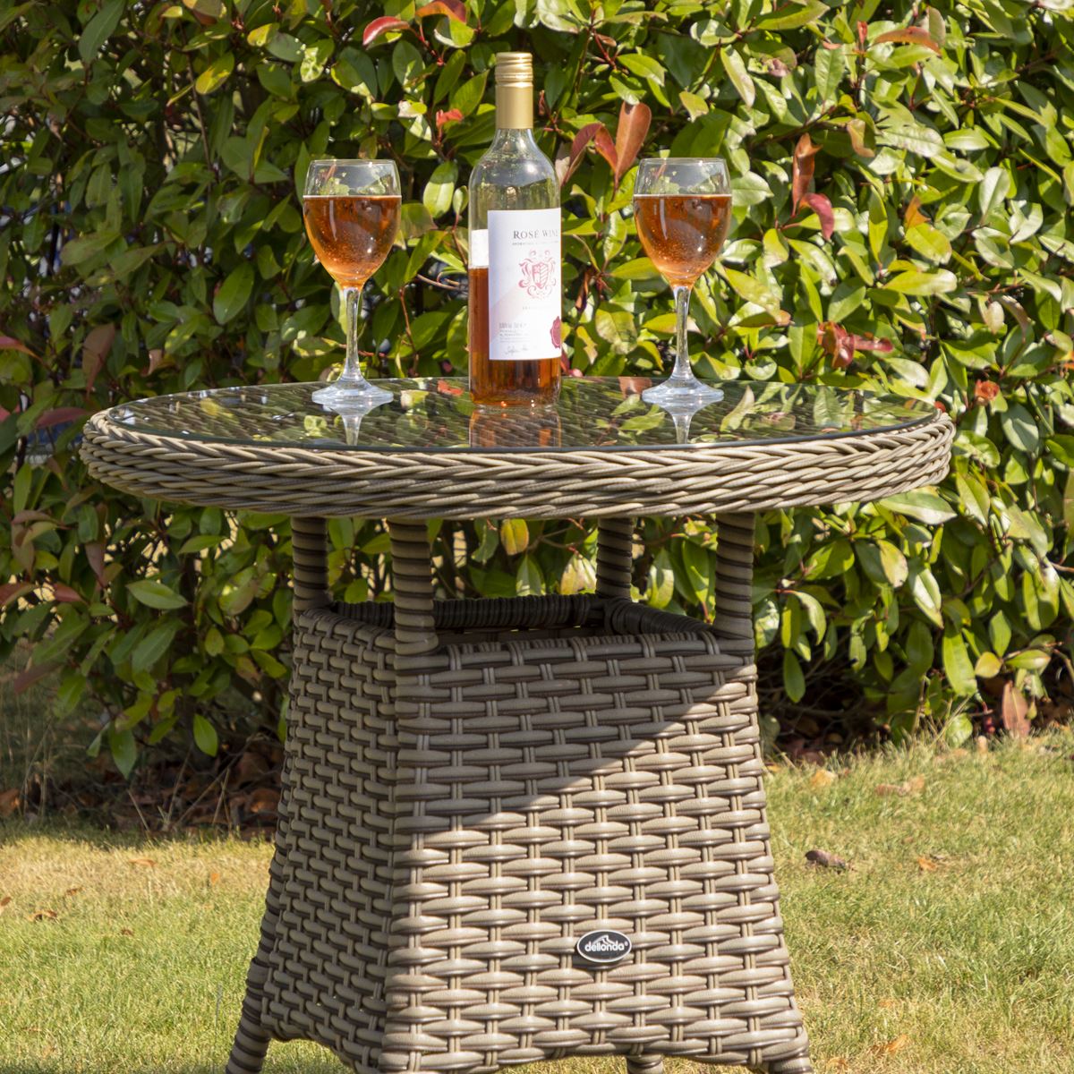 Dellonda Chester Rattan Wicker Outdoor Bistro Table Tempered Glass Brown DG65