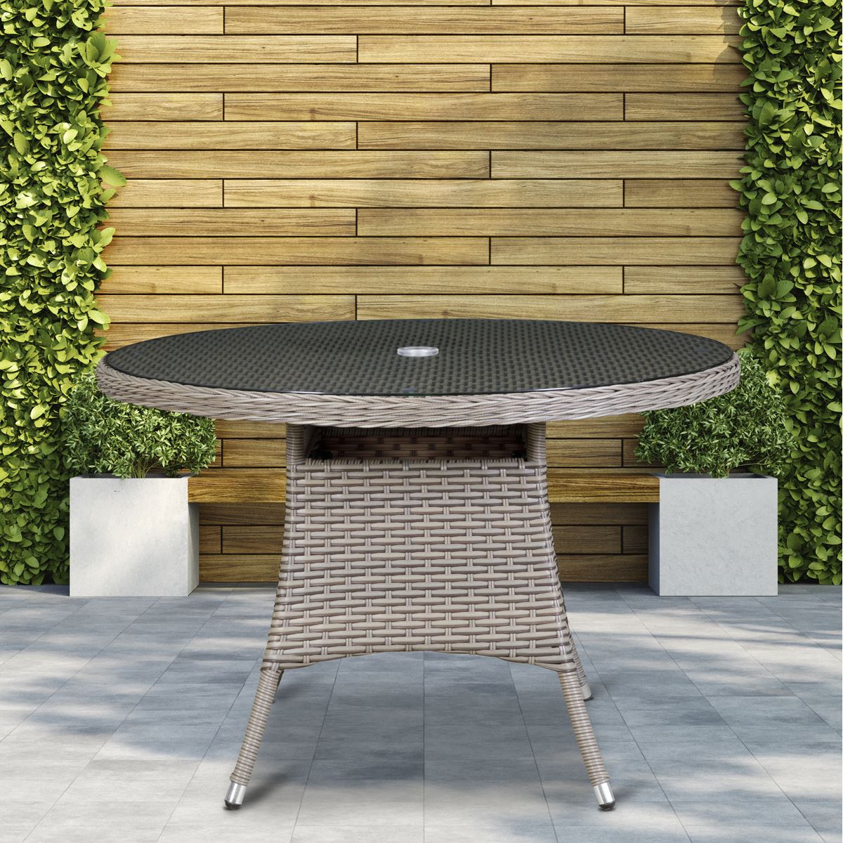 Dellonda Chester Rattan Wicker Outdoor Dining Table Tempered Glass Brown DG66