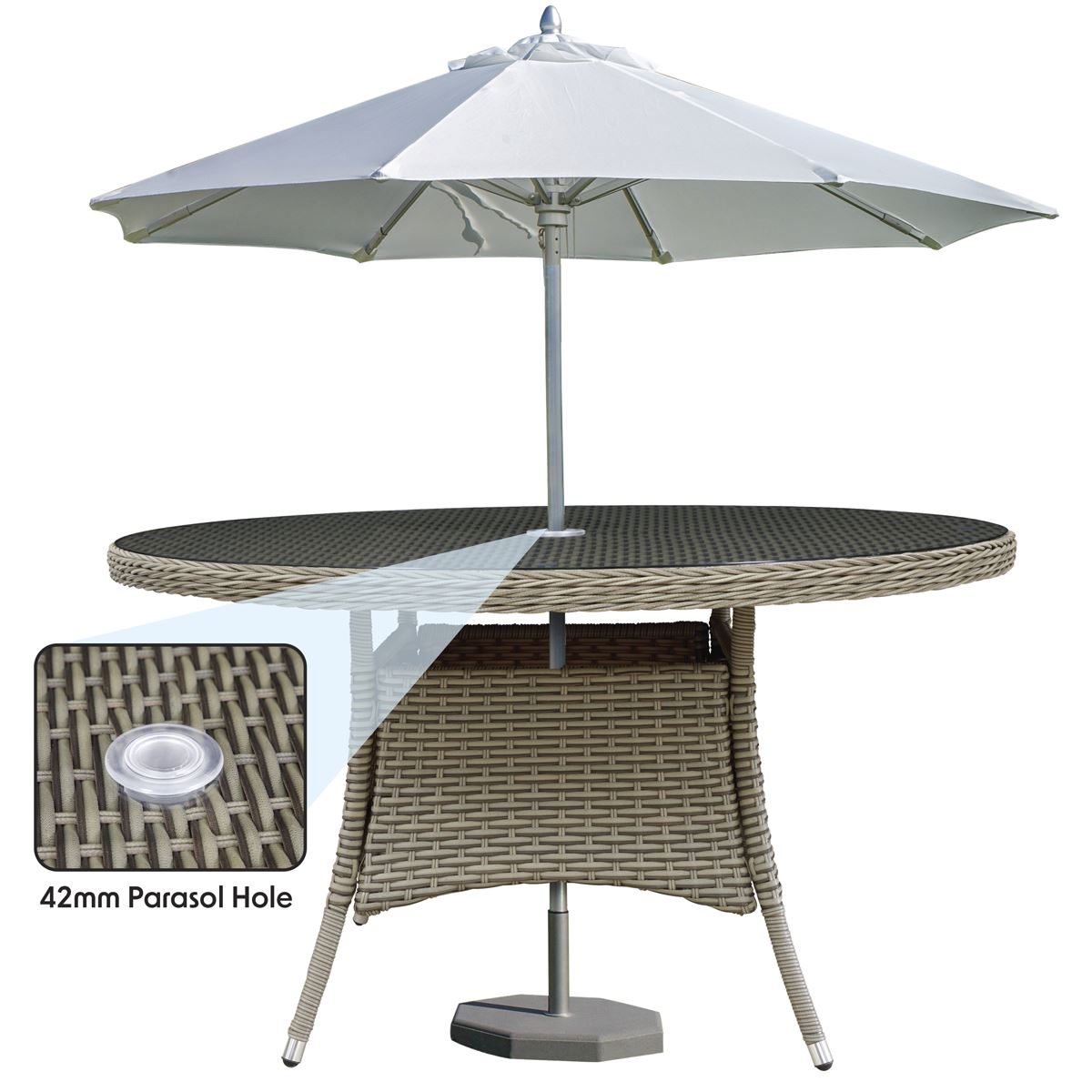 Dellonda Chester Rattan Wicker Outdoor Dining Table with Tempered Glass DG67