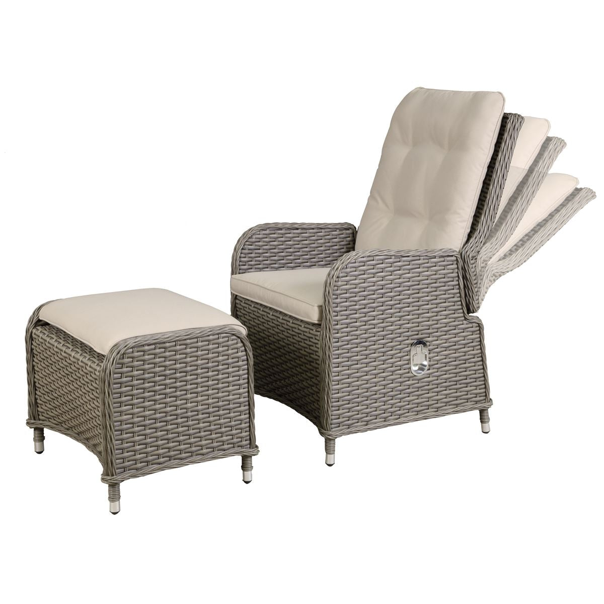 Dellonda Chester Rattan Wicker Outdoor Recliner Seat Coffee Table Brown DG68