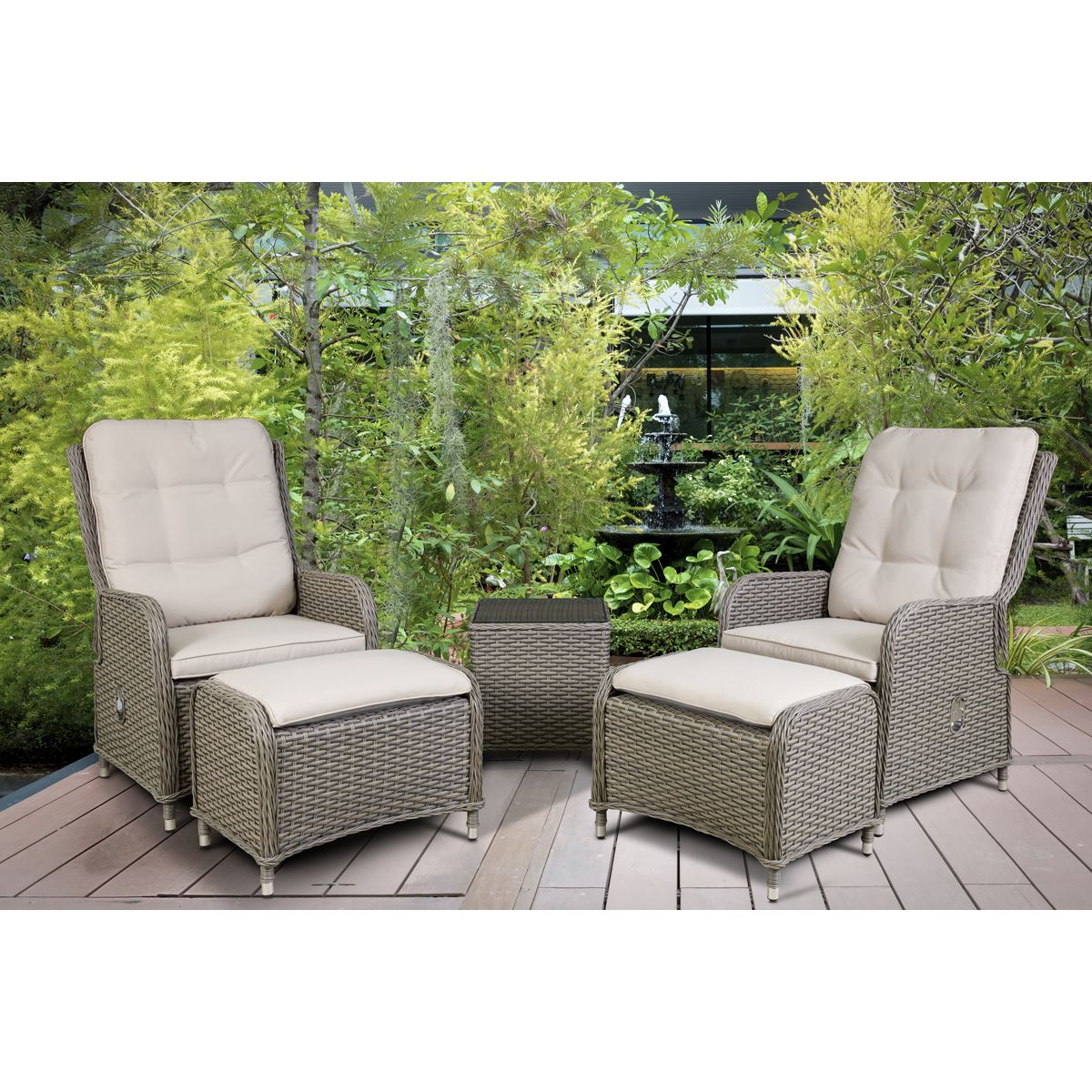 Dellonda Chester Rattan Wicker Outdoor Recliner Seat Coffee Table Brown DG68