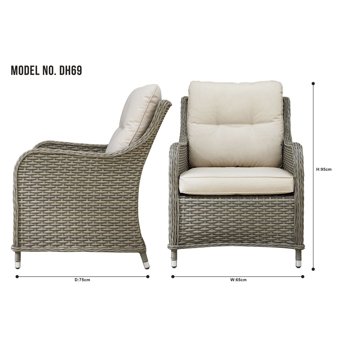 Dellonda Chester Rattan Wicker Outdoor Lounge Chairs with Cushion Brown DG69