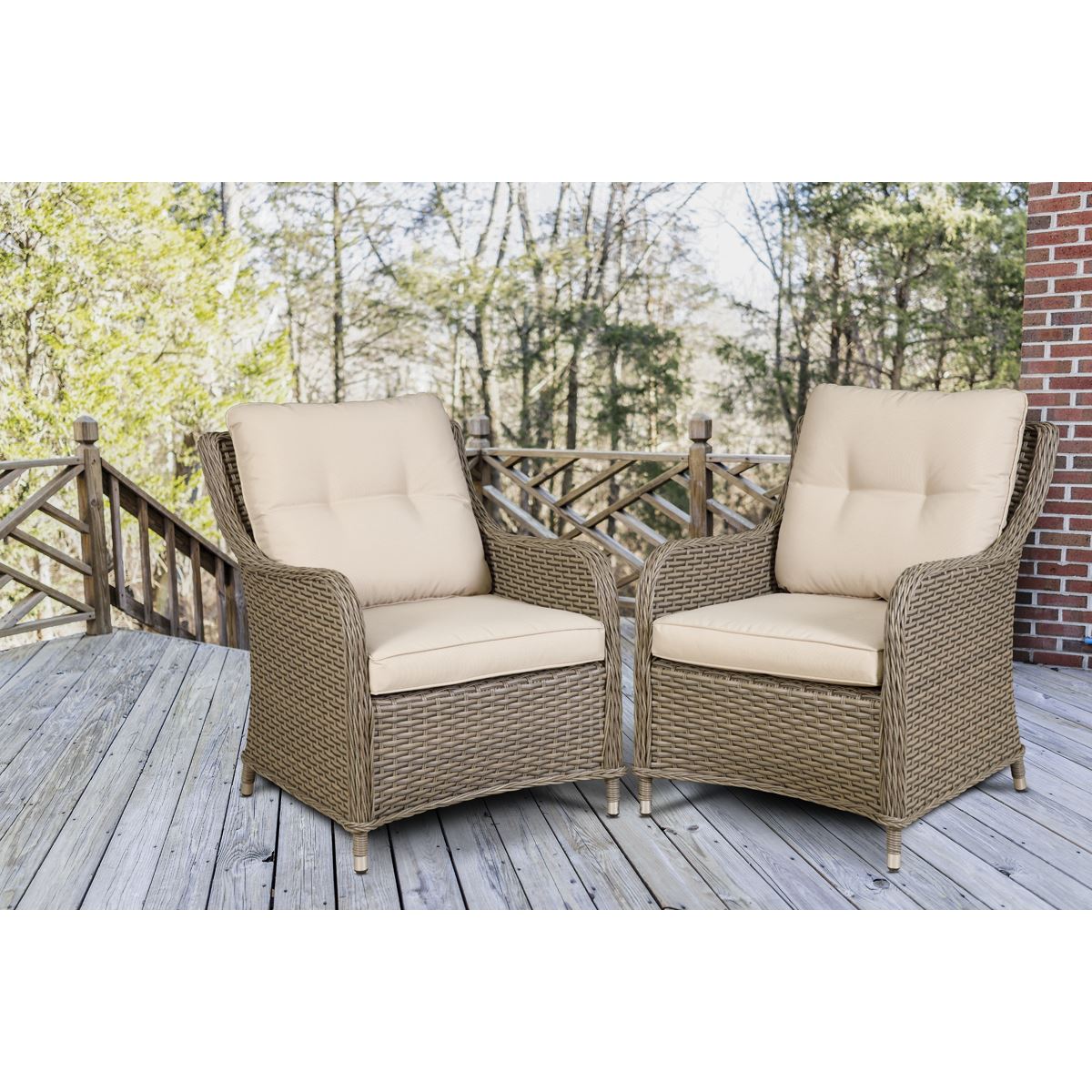 Dellonda Chester Rattan Wicker Outdoor Lounge Chairs with Cushion Brown DG69