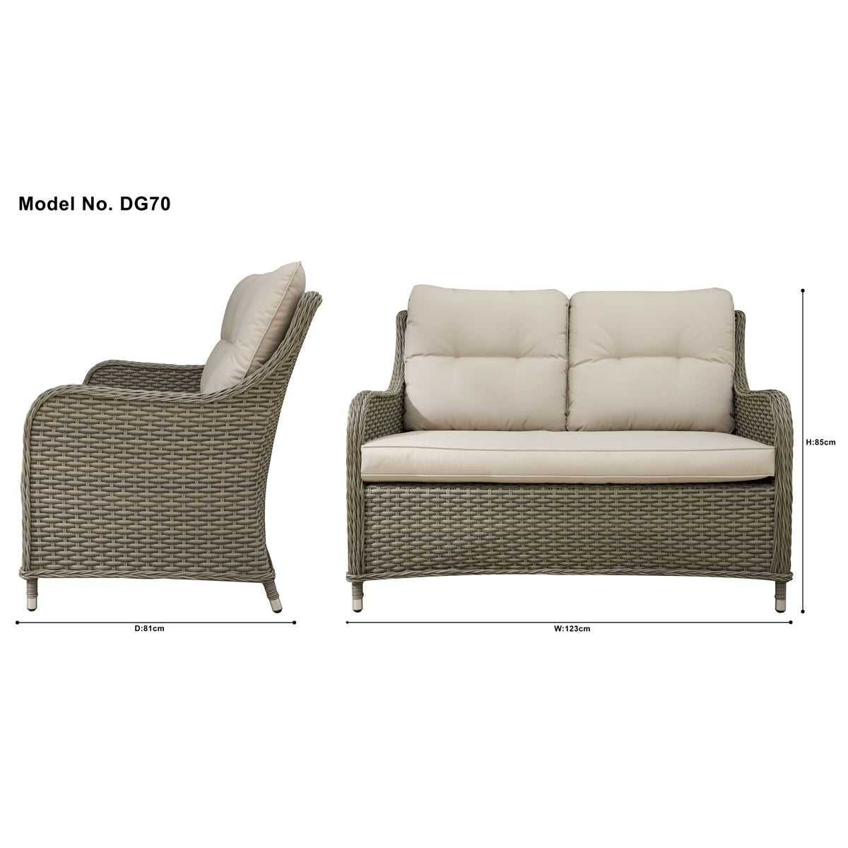 Dellonda Chester Rattan Wicker Outdoor Lounge 2-Seater Sofa Cushions Brown DG70