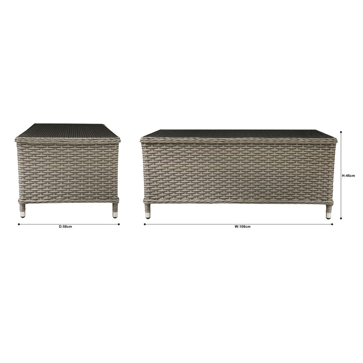 Dellonda Chester Rattan Wicker Outdoor Coffee Table Tempered Glass Brown DG71