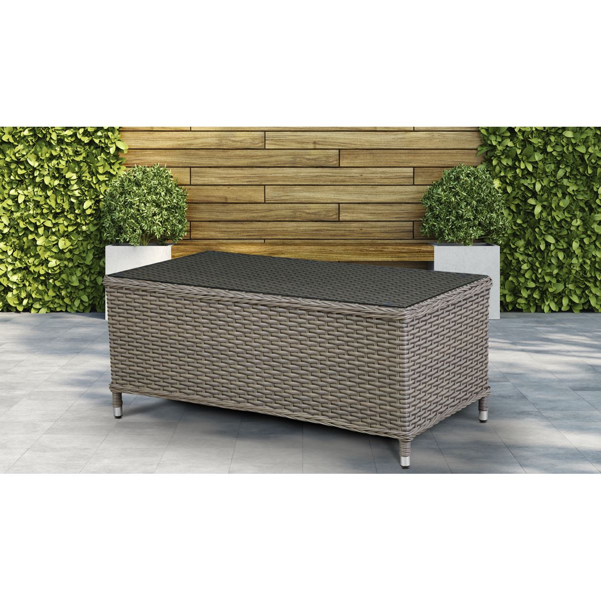 Dellonda Chester Rattan Wicker Outdoor Coffee Table Tempered Glass Brown DG71
