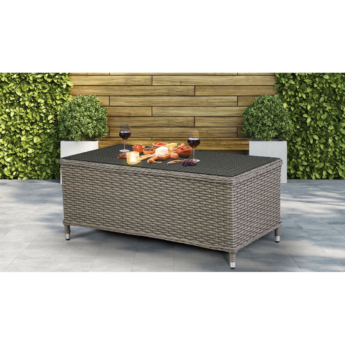 Dellonda Chester Rattan Wicker Outdoor Coffee Table Tempered Glass Brown DG71