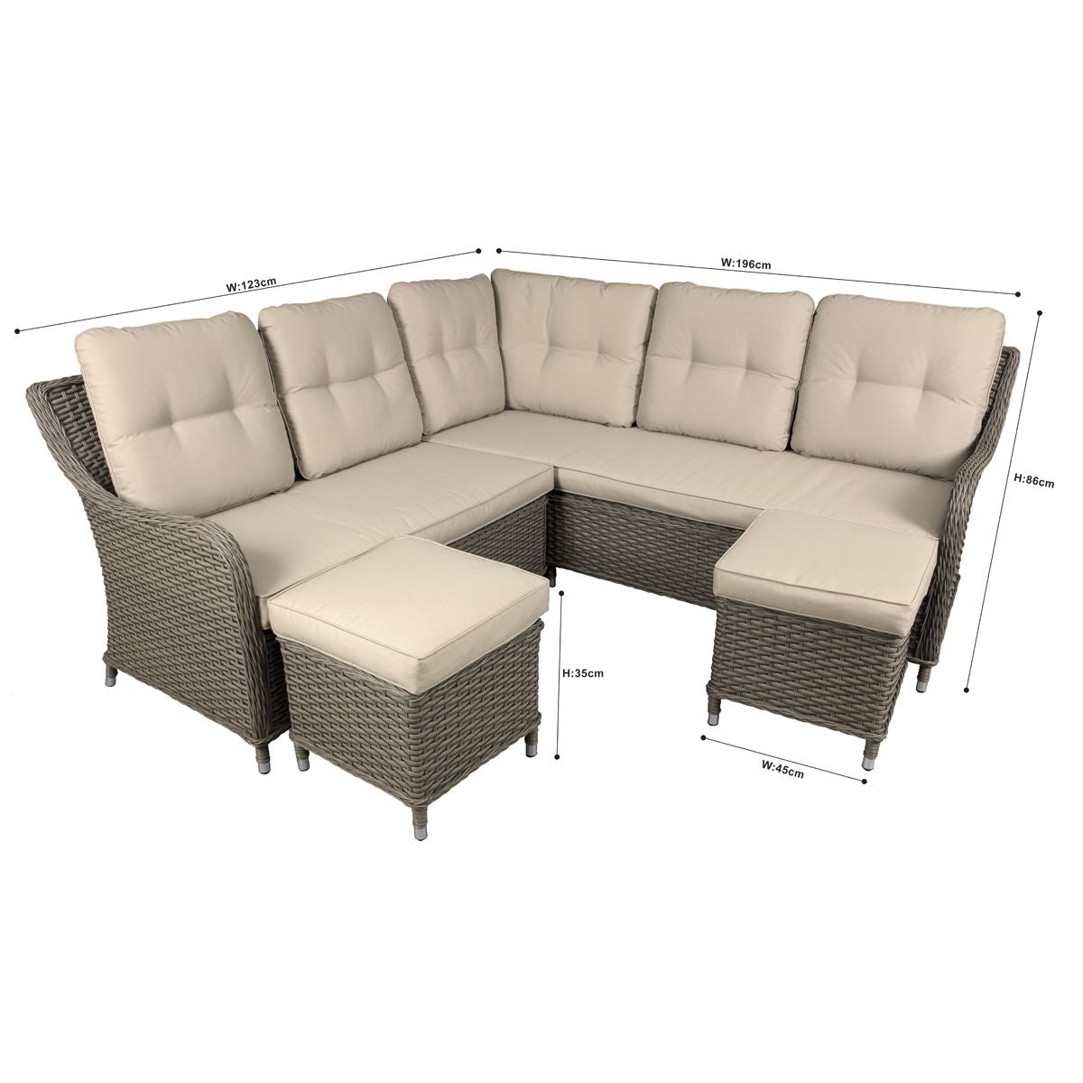 Dellonda Chester Rattan Wicker Outdoor 5 Seat Corner Sofa Set Brown DG72