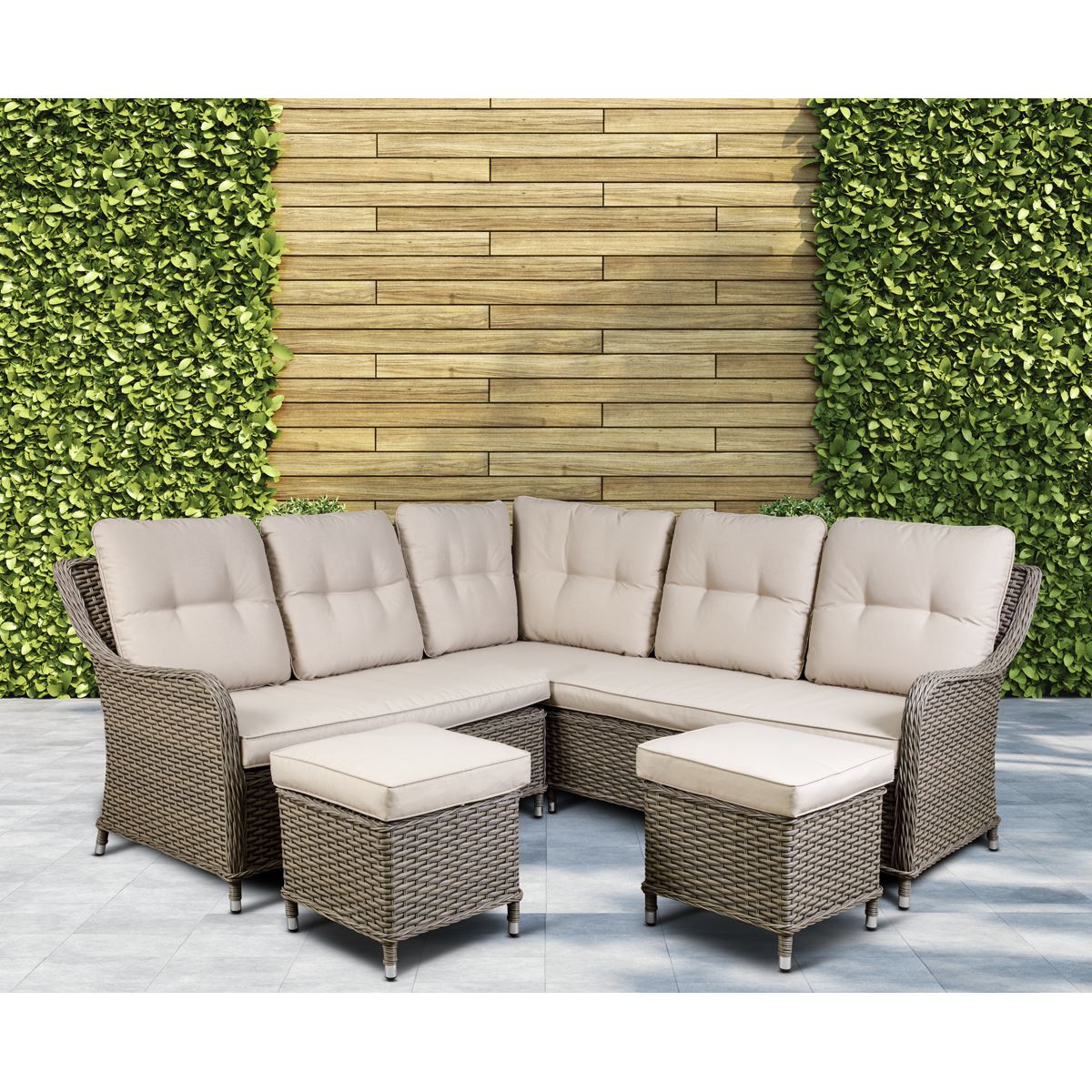 Dellonda Chester Rattan Wicker Outdoor 5 Seat Corner Sofa Set Brown DG72