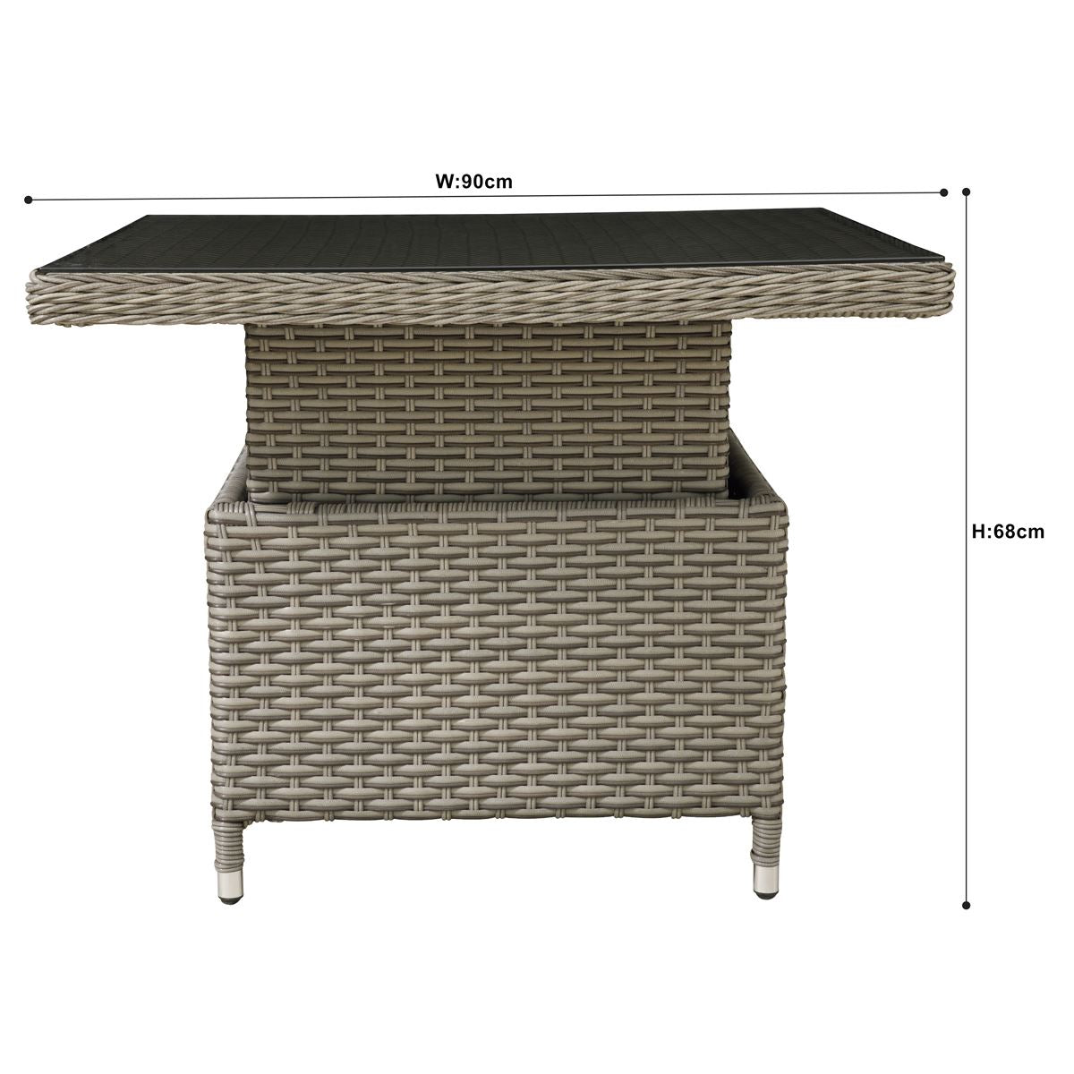 Dellonda Chester Rattan Wicker Adjustable Outdoor Dining Table Brown DG73