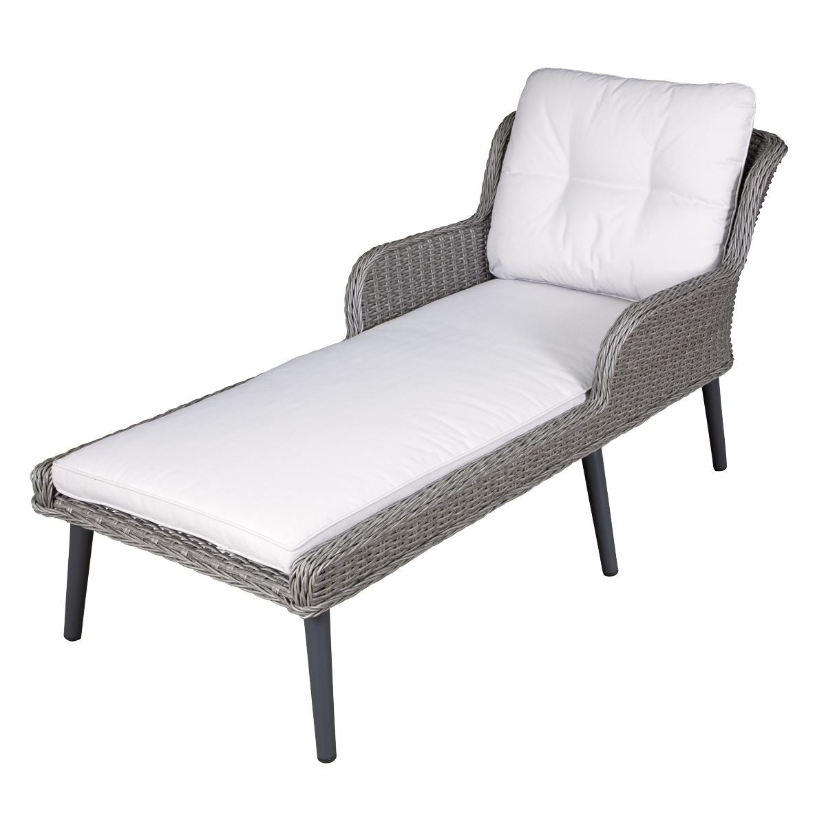 Dellonda Buxton Rattan Wicker Sun Lounger Armrests Washable Cushions Grey DG74
