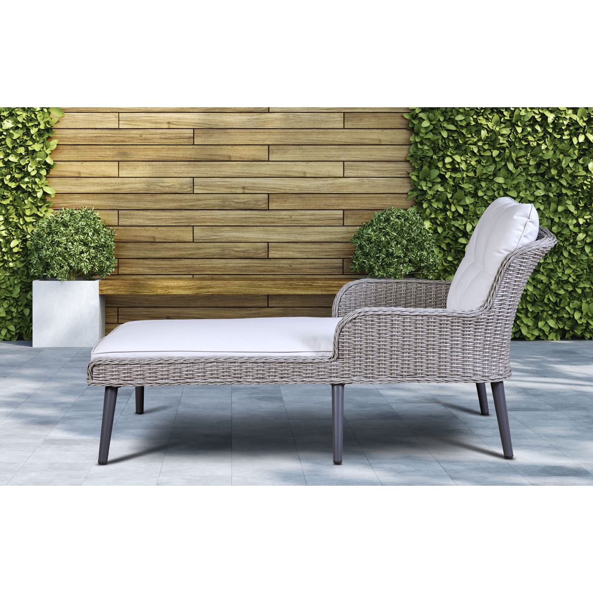 Dellonda Buxton Rattan Wicker Sun Lounger Armrests Washable Cushions Grey DG74