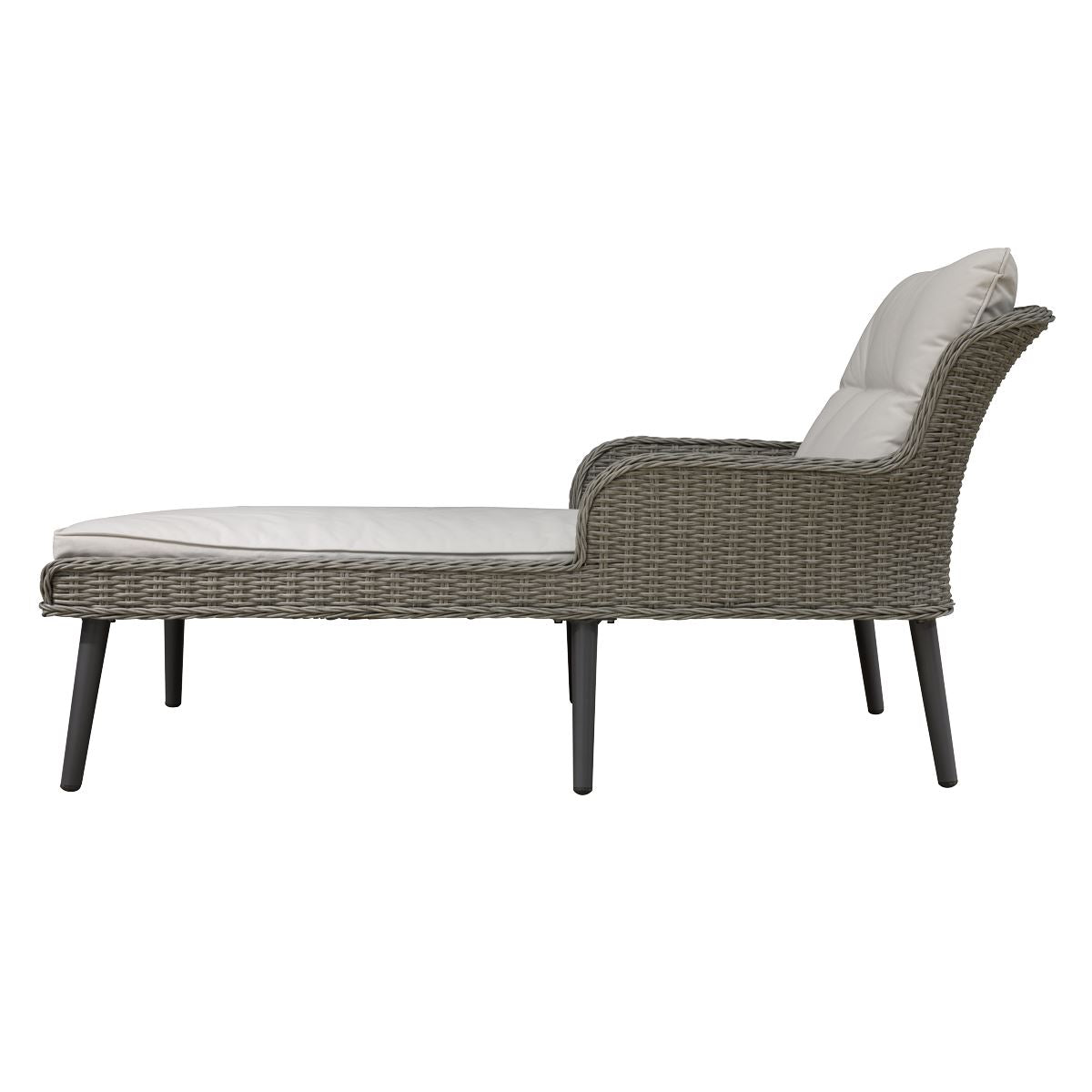 Dellonda Buxton Rattan Wicker Sun Lounger Armrests Washable Cushions Grey DG74