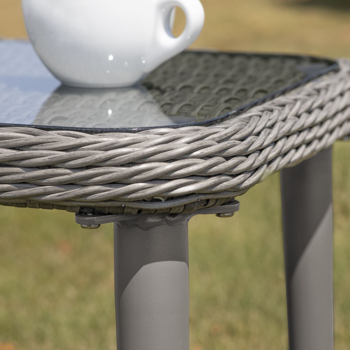 Dellonda Buxton Rattan Wicker Outdoor Coffee Table Tempered Glass Grey DG75
