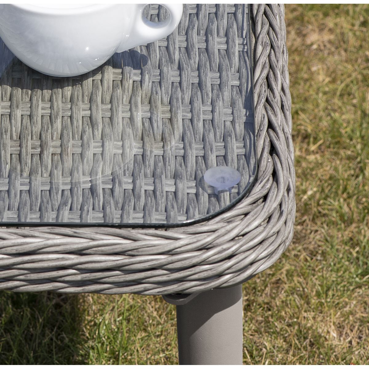 Dellonda Buxton Rattan Wicker Outdoor Coffee Table Tempered Glass Grey DG75