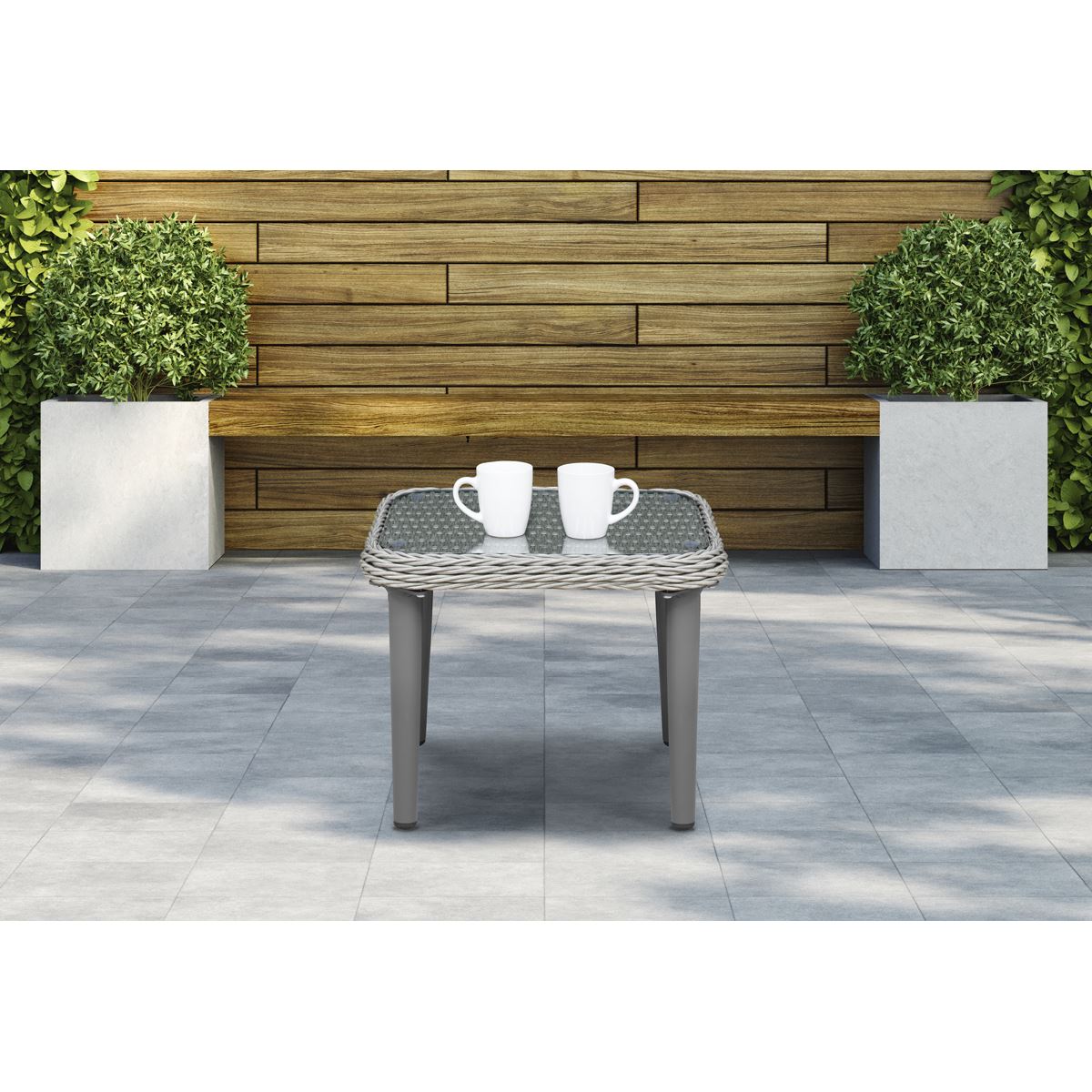 Dellonda Buxton Rattan Wicker Outdoor Coffee Table Tempered Glass Grey DG75