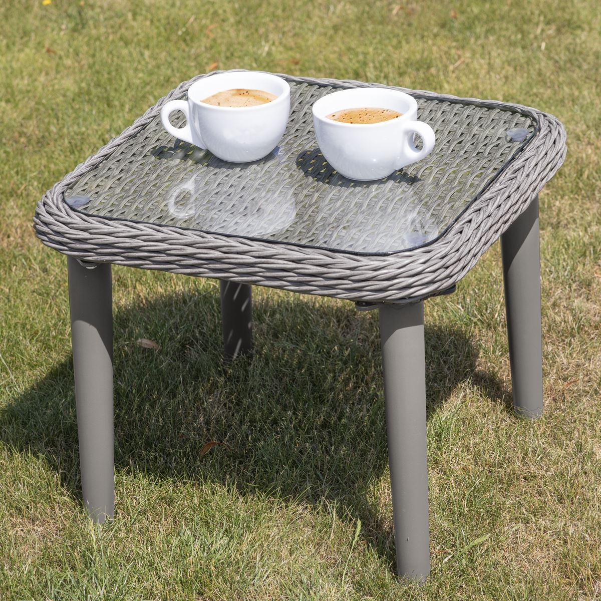 Dellonda Buxton Rattan Wicker Outdoor Coffee Table Tempered Glass Grey DG75
