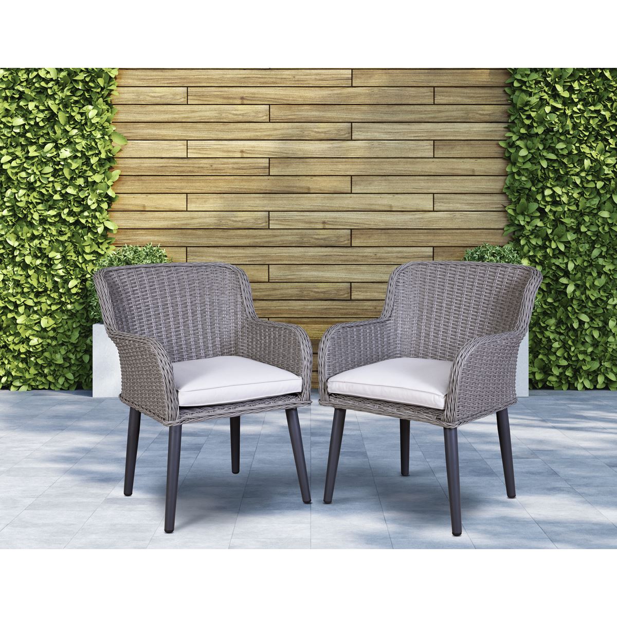 Dellonda Buxton Rattan Wicker Outdoor Dining Armchairs Cushions Set 2 Grey DG76