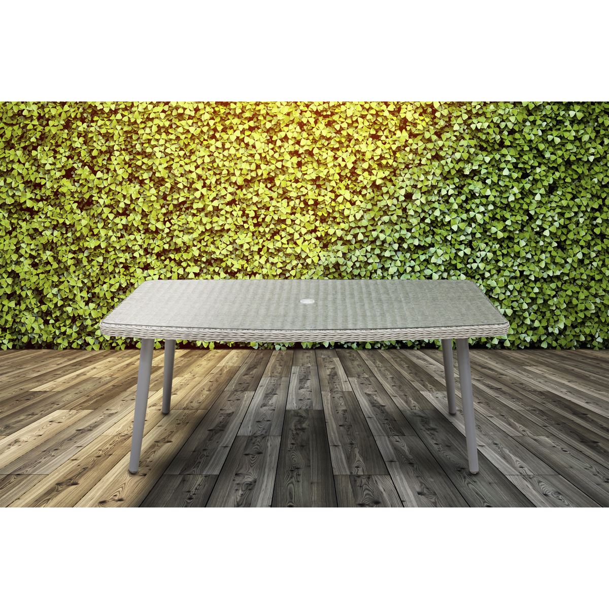Dellonda Buxton Rattan Wicker Outdoor Dining Table Tempered Glass Grey DG78