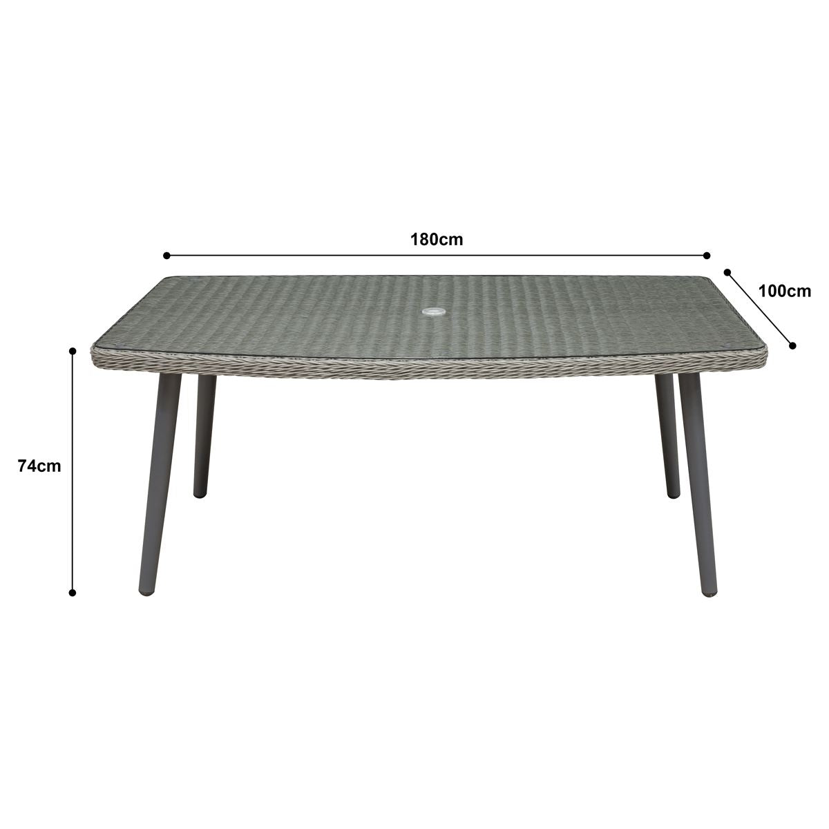 Dellonda Buxton Rattan Wicker Outdoor Dining Table Tempered Glass Grey DG78