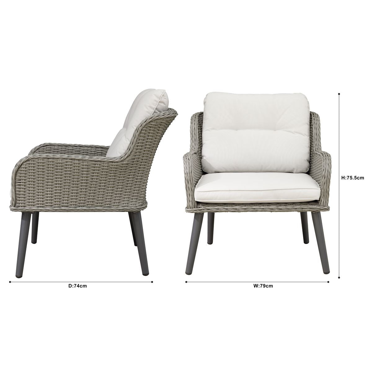 Dellonda Buxton Rattan Wicker Outdoor Lounge Chairs with Cushion Grey DG79