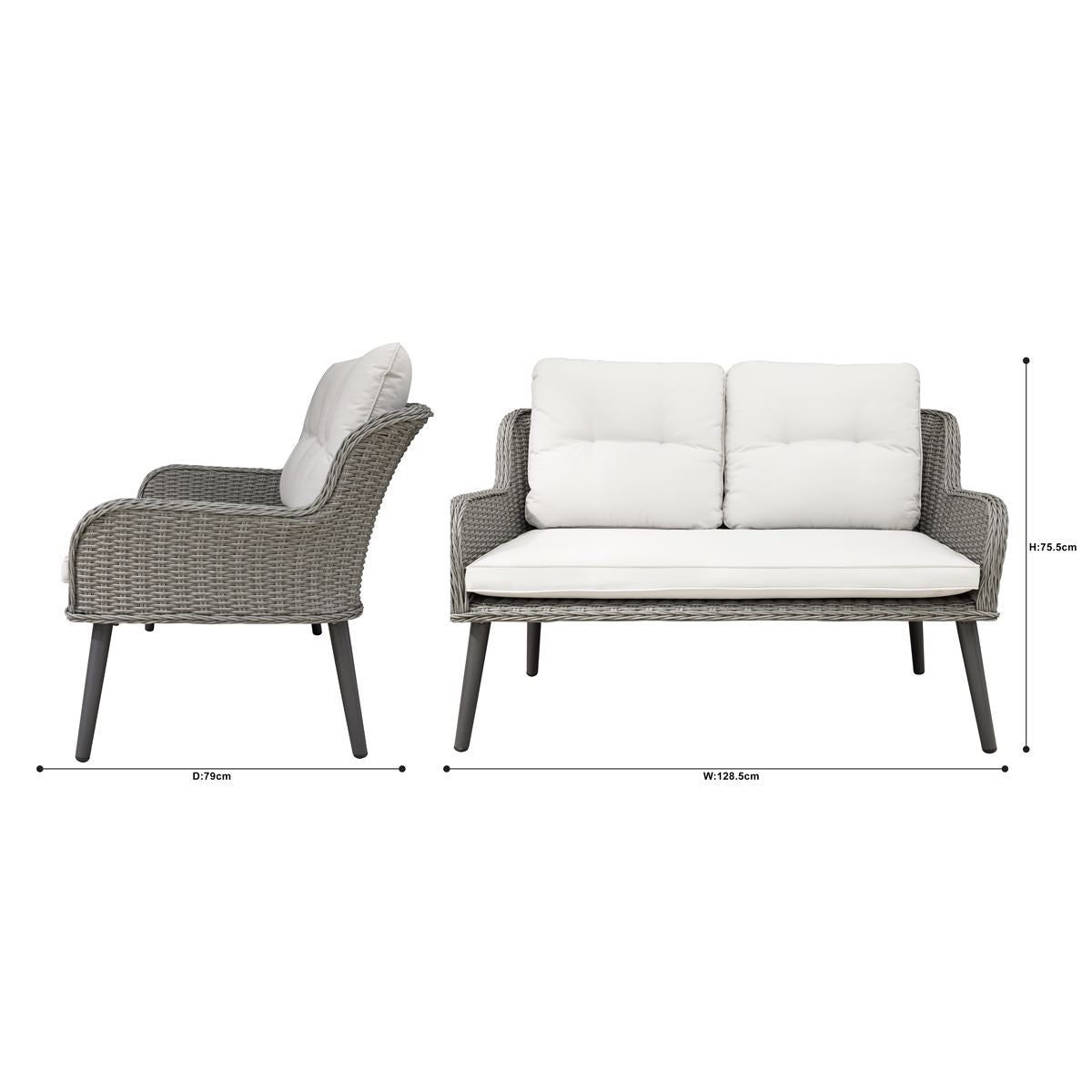 Dellonda Buxton Rattan Wicker Outdoor Lounge 2-Seater Sofa Cushions Grey DG80