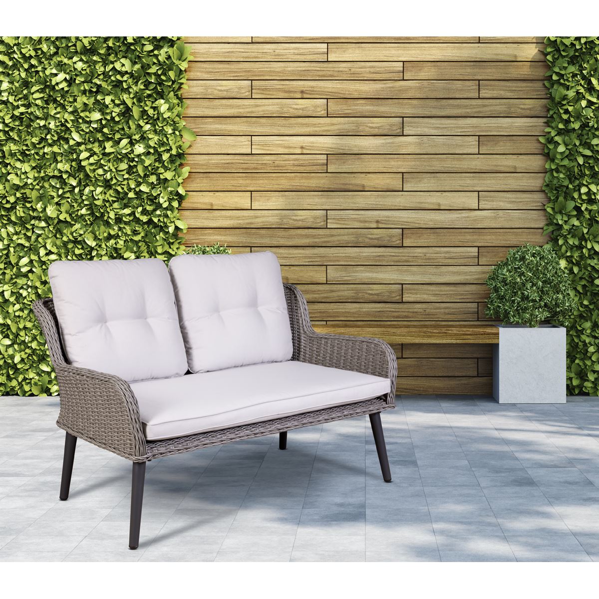 Dellonda Buxton Rattan Wicker Outdoor Lounge 2-Seater Sofa Cushions Grey DG80