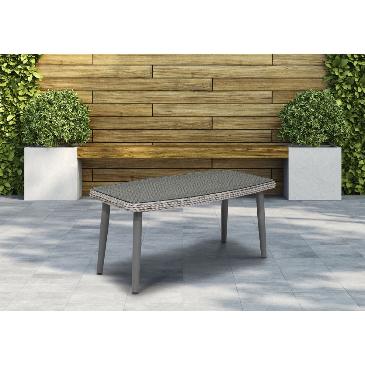 Dellonda Buxton Rattan Wicker Outdoor Coffee Table Tempered Glass Top Grey DG81