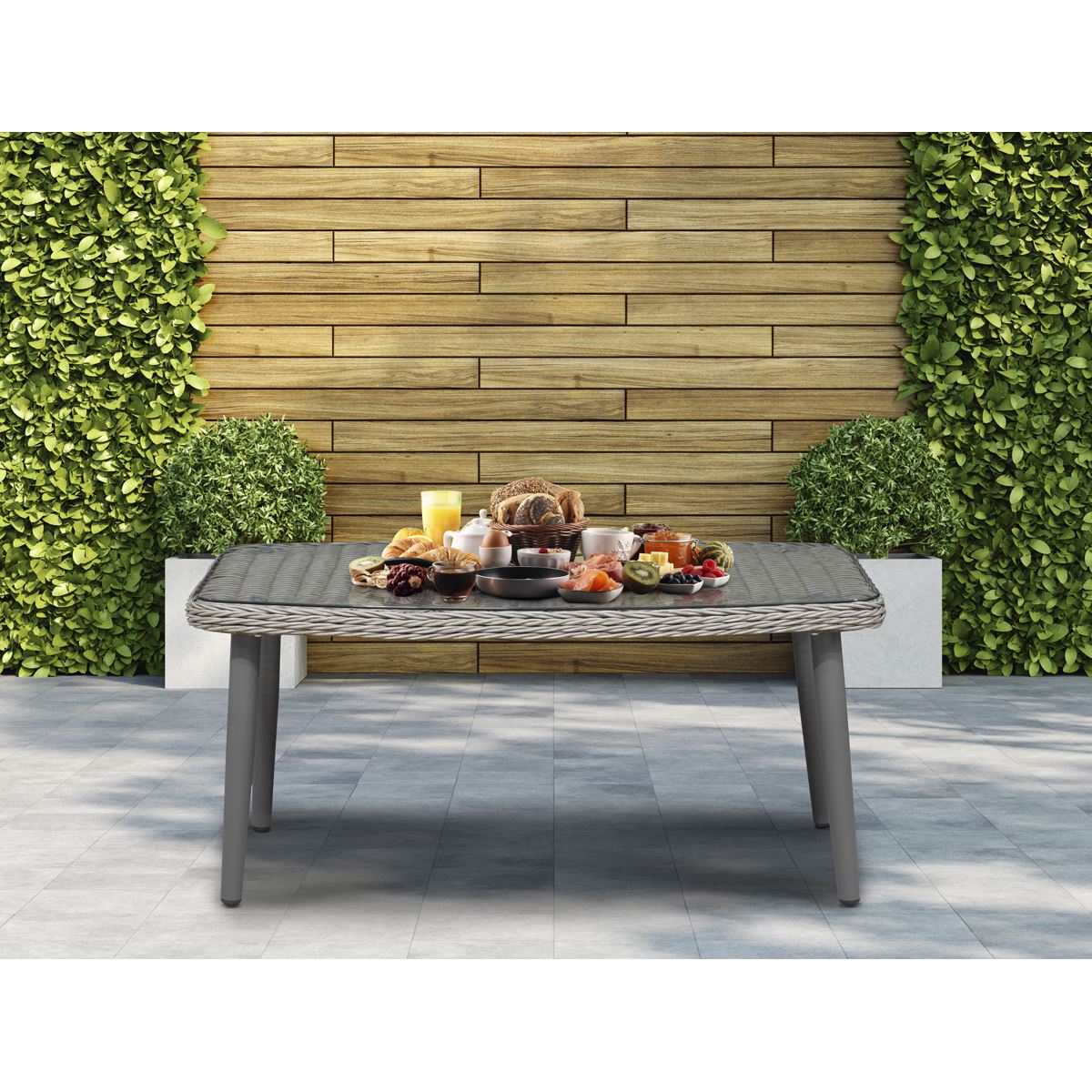 Dellonda Buxton Rattan Wicker Outdoor Coffee Table Tempered Glass Top Grey DG81