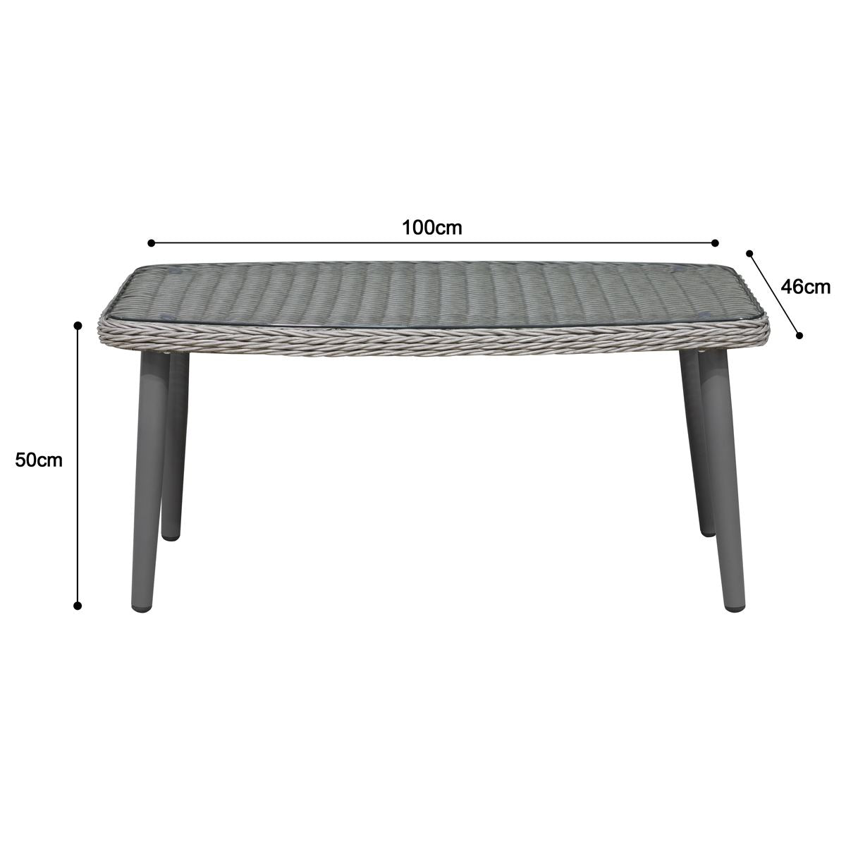 Dellonda Buxton Rattan Wicker Outdoor Coffee Table Tempered Glass Top Grey DG81
