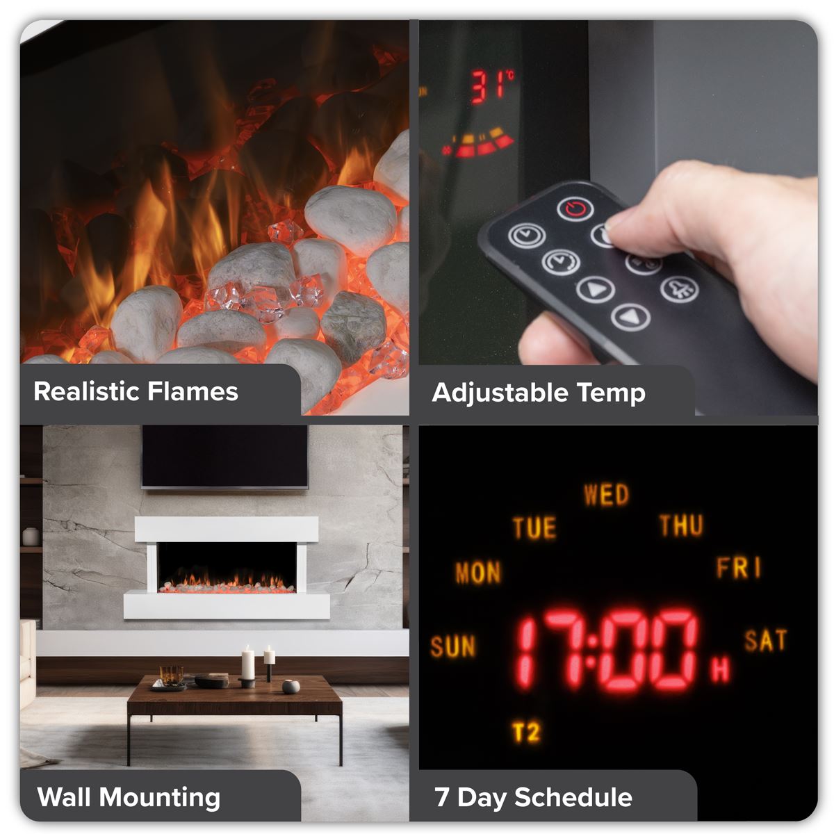 Sealey Baridi 46" Electric Fireplace Wall Mounting 1000W 2000W LED White DH113