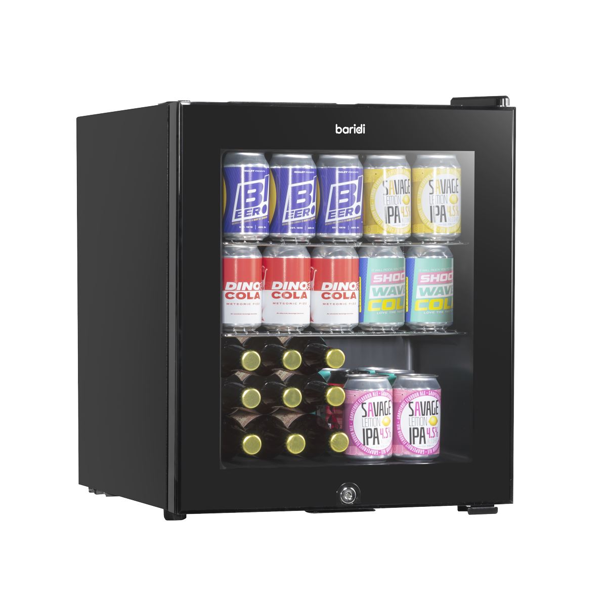 Sealey Baridi 50L Table Top Beer Drinks Mini Fridge Light And Black Glass DH12