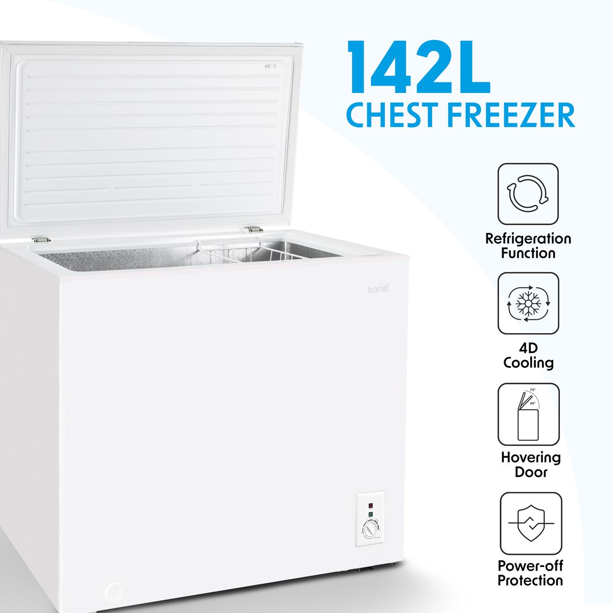 Sealey Baridi Chest Freezer 142L -12 to -24C Adjustable Thermostat White DH120
