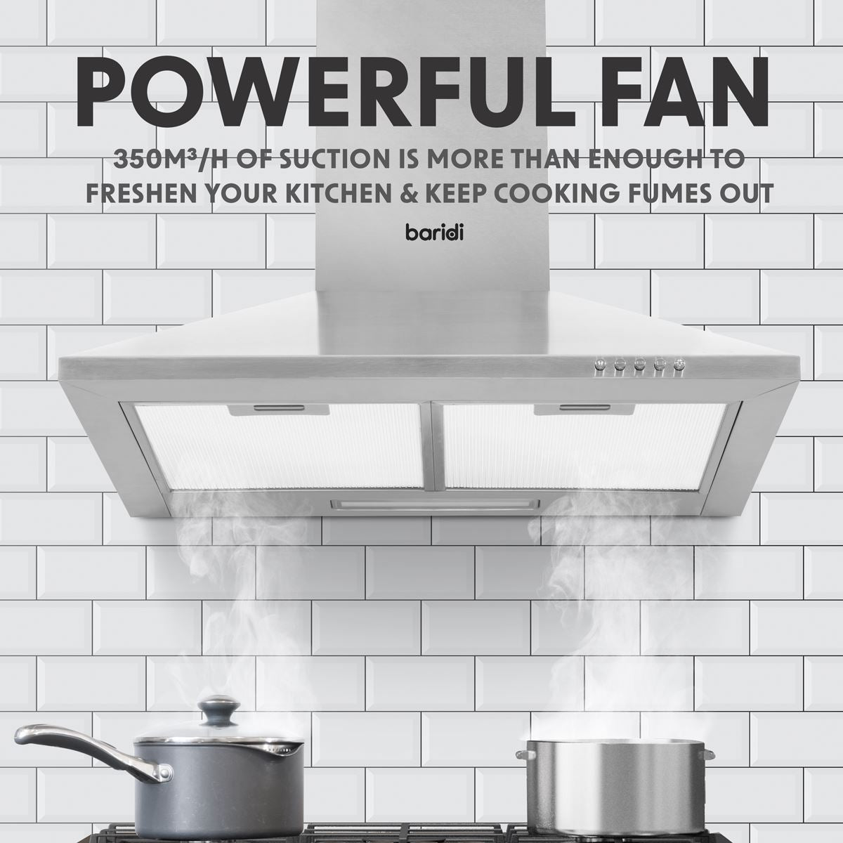 Baridi 60cm Chimney Style Cooker Hood with Carbon Filters Stainless Steel DH126