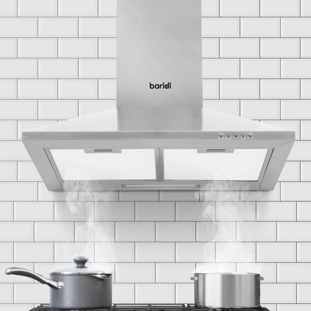 Baridi 60cm Chimney Style Cooker Hood with Carbon Filters Stainless Steel DH126
