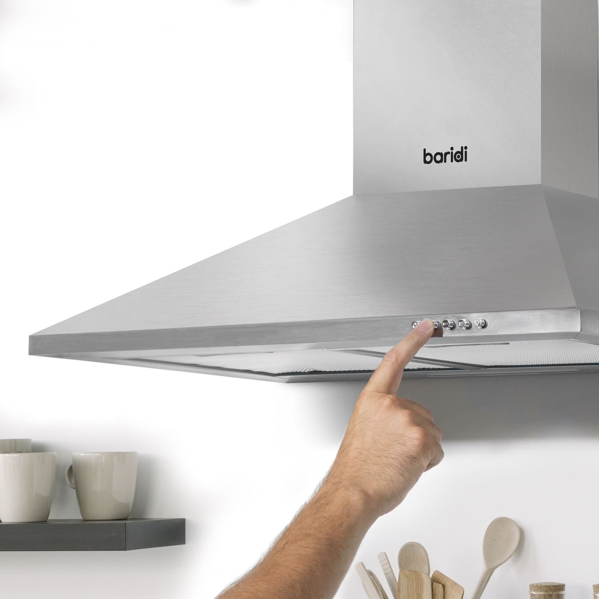 Baridi 60cm Chimney Style Cooker Hood with Carbon Filters Stainless Steel DH126