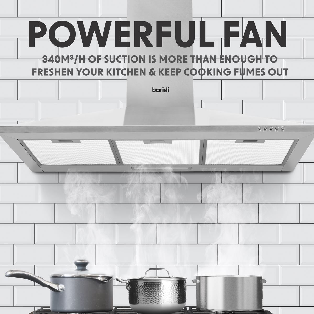 Baridi 90cm Chimney Style Cooker Hood with Carbon Filters Stainless Steel DH127