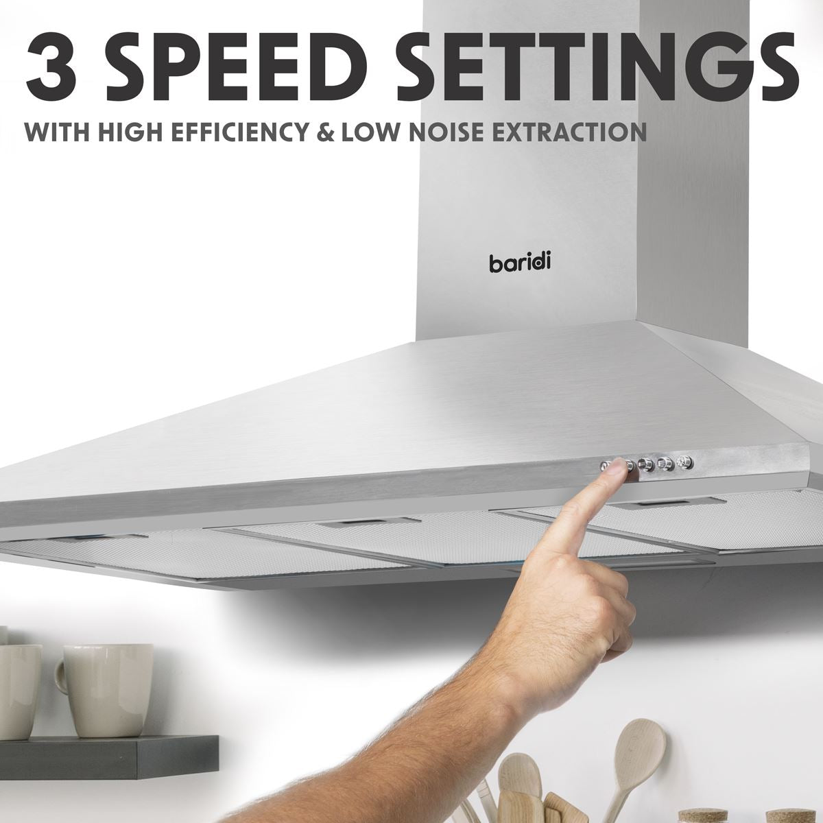 Baridi 90cm Chimney Style Cooker Hood with Carbon Filters Stainless Steel DH127